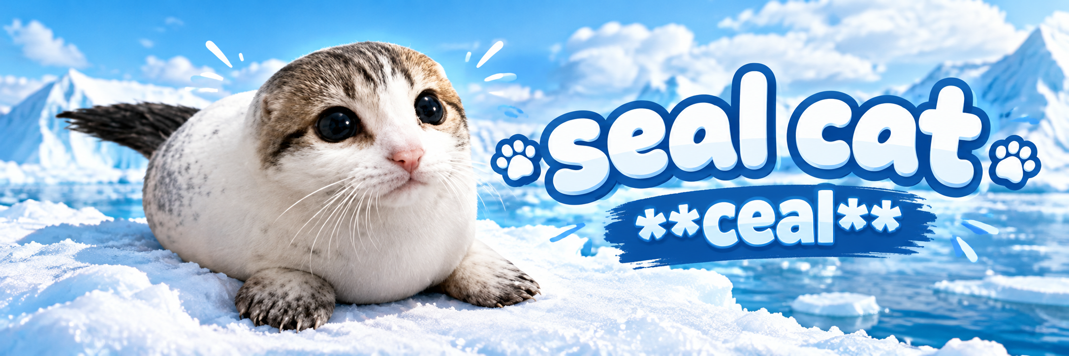 Seal Cat resting in an icy landscape